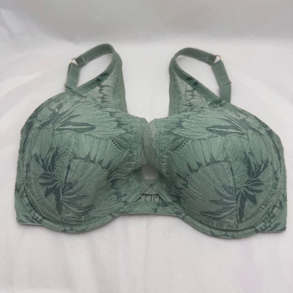 ThirdLove Lace Plunge Bra Sz 32G Green Floral Underwire
